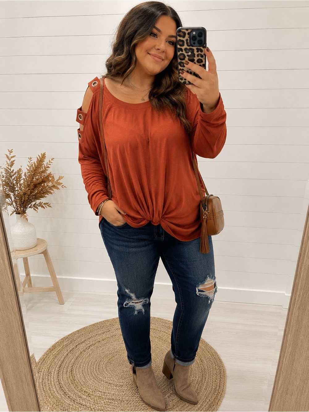 CATO Burnt Orange Cut Out Twisted Top XL
